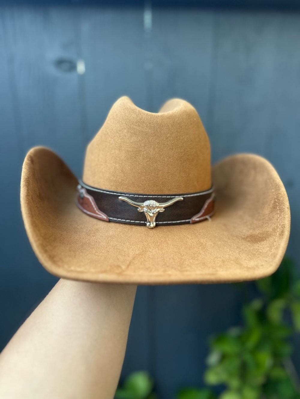 Tan Western Cowboy Hat with Longhorn Band